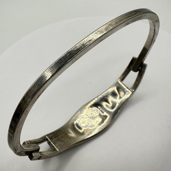 Taxco vintage 925 sterling silver onyx abalone inlay hinged bangle bracelet - Picture 7 of 11